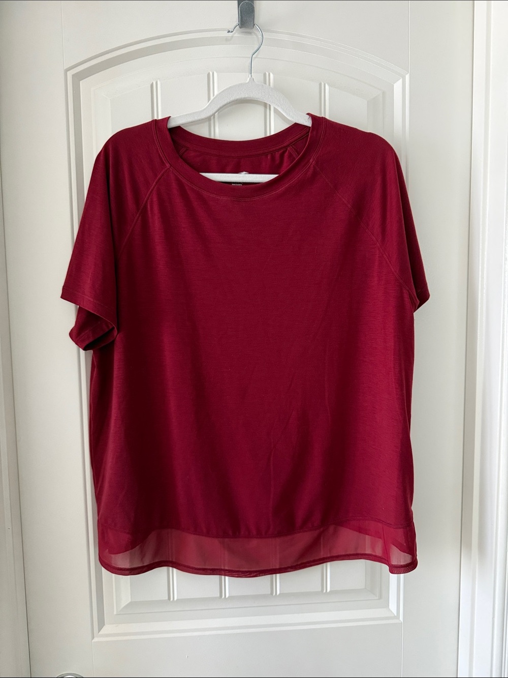 Avia Women's Burgundy Short-Sleeve Tee with Sheer Hem